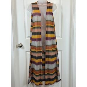 Festival Wear BOHO Woven Stripe Long Vest Cardigan Women Small Layering Rave S